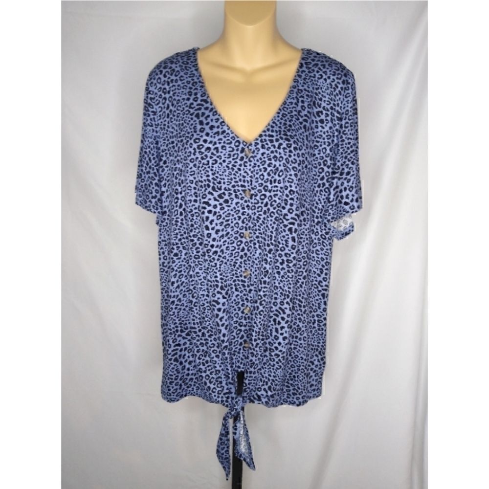 Como Vintage NWT Blue/Blk Cheetah Print Top XL